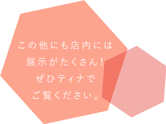 他にも店内には展示がたくさん!!ぜひティナラウンジでご覧ください